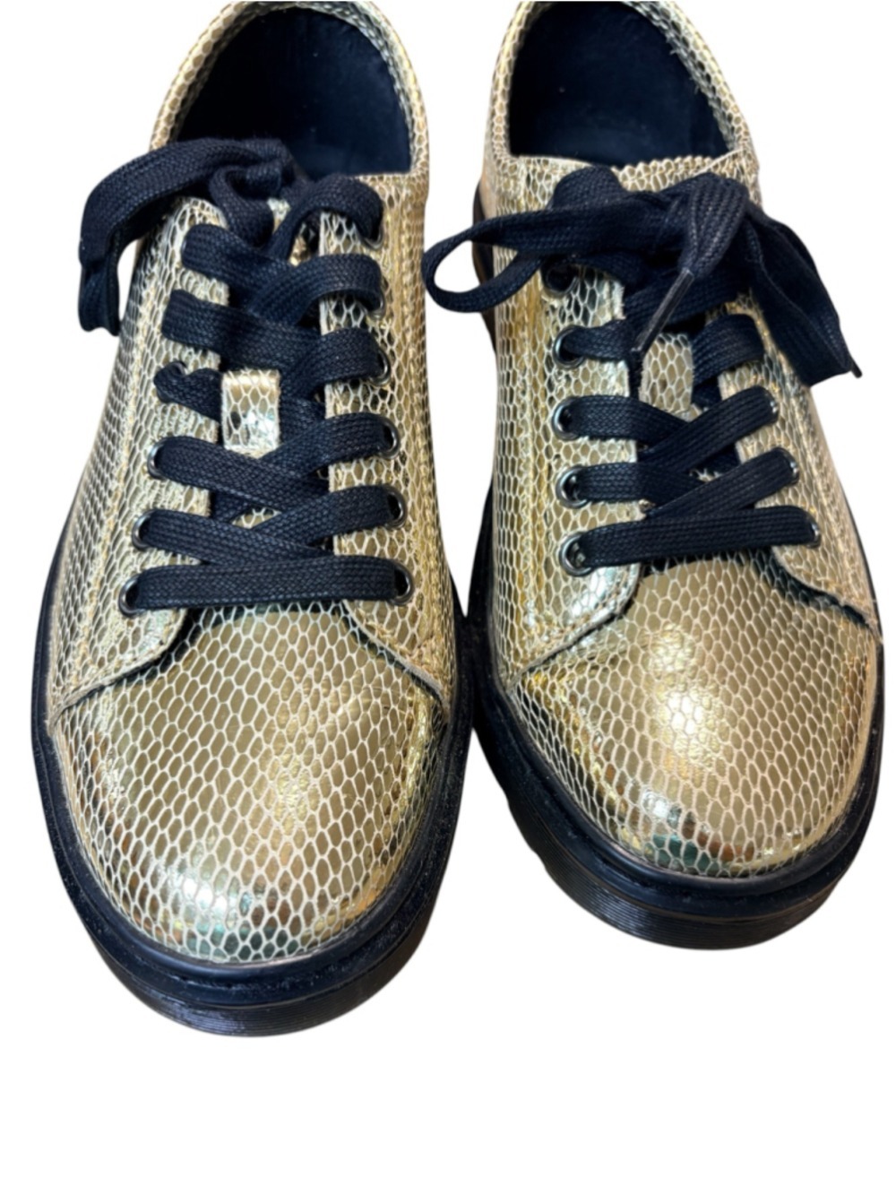 Rare Dr. Martens Spin Metallic Gold Snakeskin Sneakers NIB Size 8